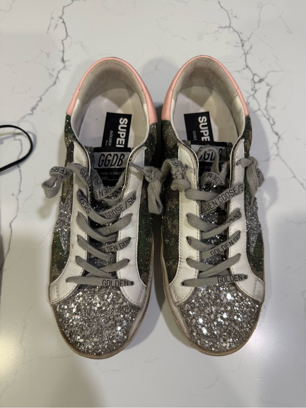 Golden Goose Glitter Silver Sneakers with Pink Heel Tab - Picture 9 of 9